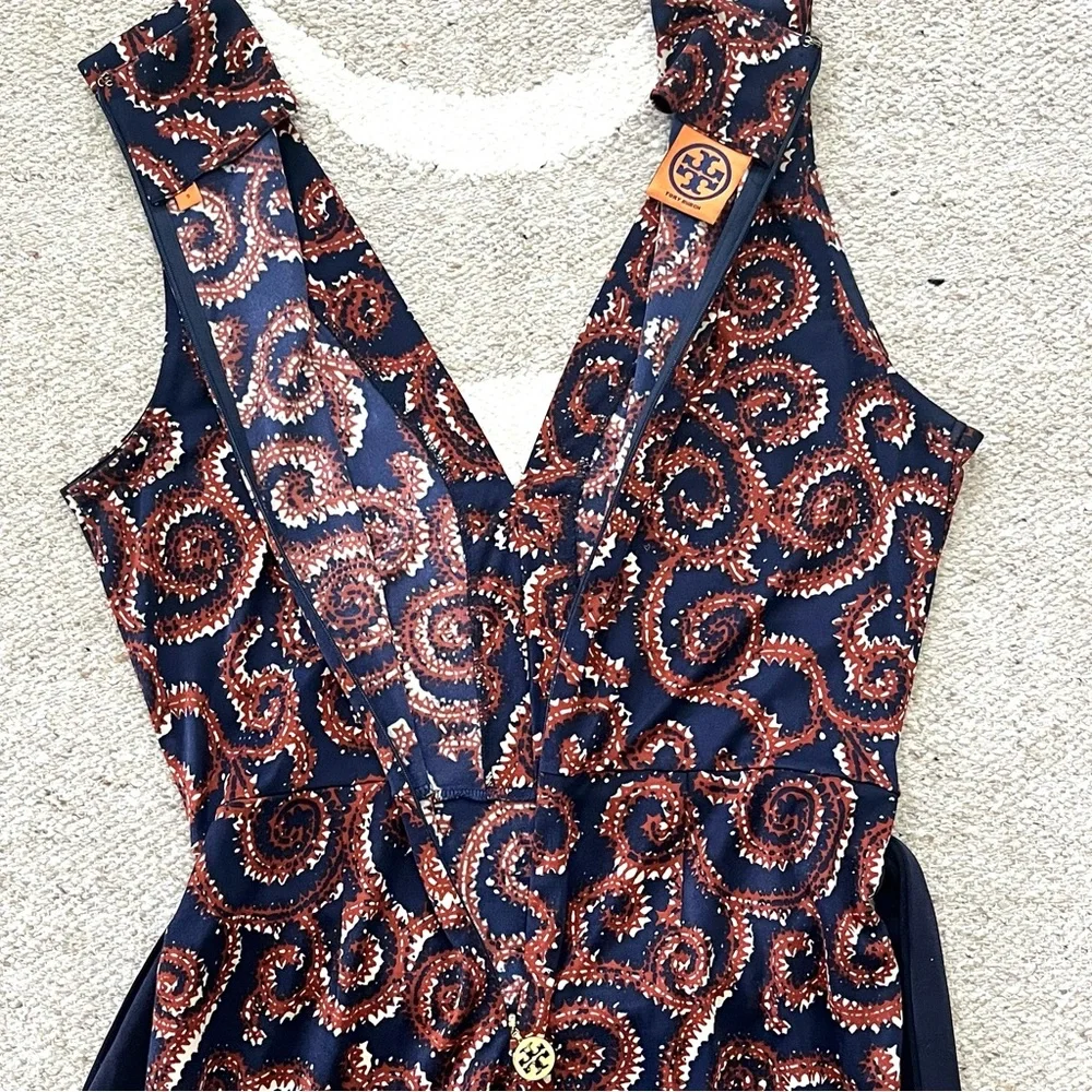 Tory Burch Nicola Navy Sapello Silk Belted Dress Small